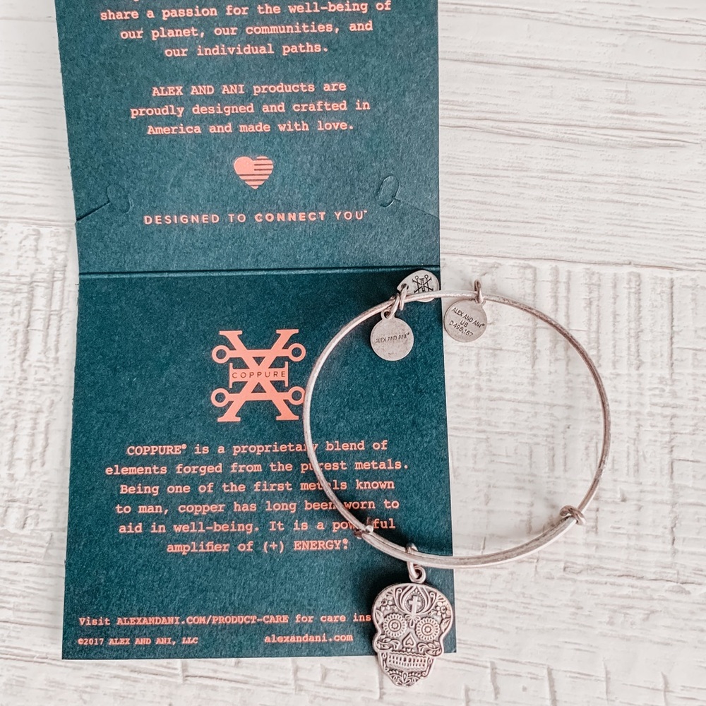Alex & Ani Calavera Charm Rafaelian Silver Dia De Los Muertos Bracelet - Picture 5 of 8